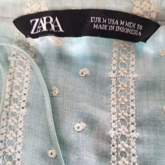 Zara medium sage and ivory BoHo blouse - Picture 2 of 4